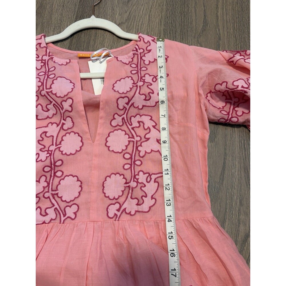 NWT OLIPHANT Pink Appliqué Floral Flirty Tangier V-Neck Tuckernuck Maxi Dress XS - Picture 9 of 13